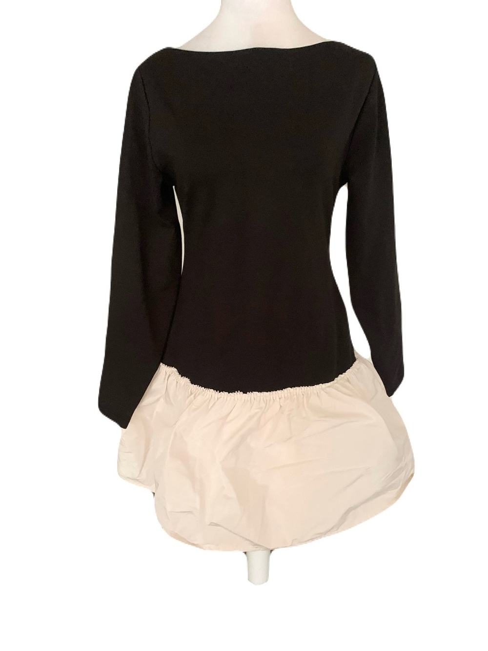 NWT J. Crew Black & Cream Women’s Medium Bubble Hem Long Sleeve Dress HO25
